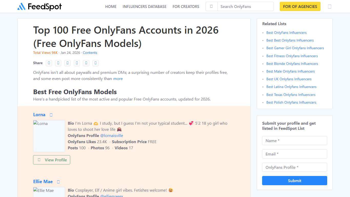 Top 100 Free OnlyFans Accounts in 2026 (Free OnlyFans Models)